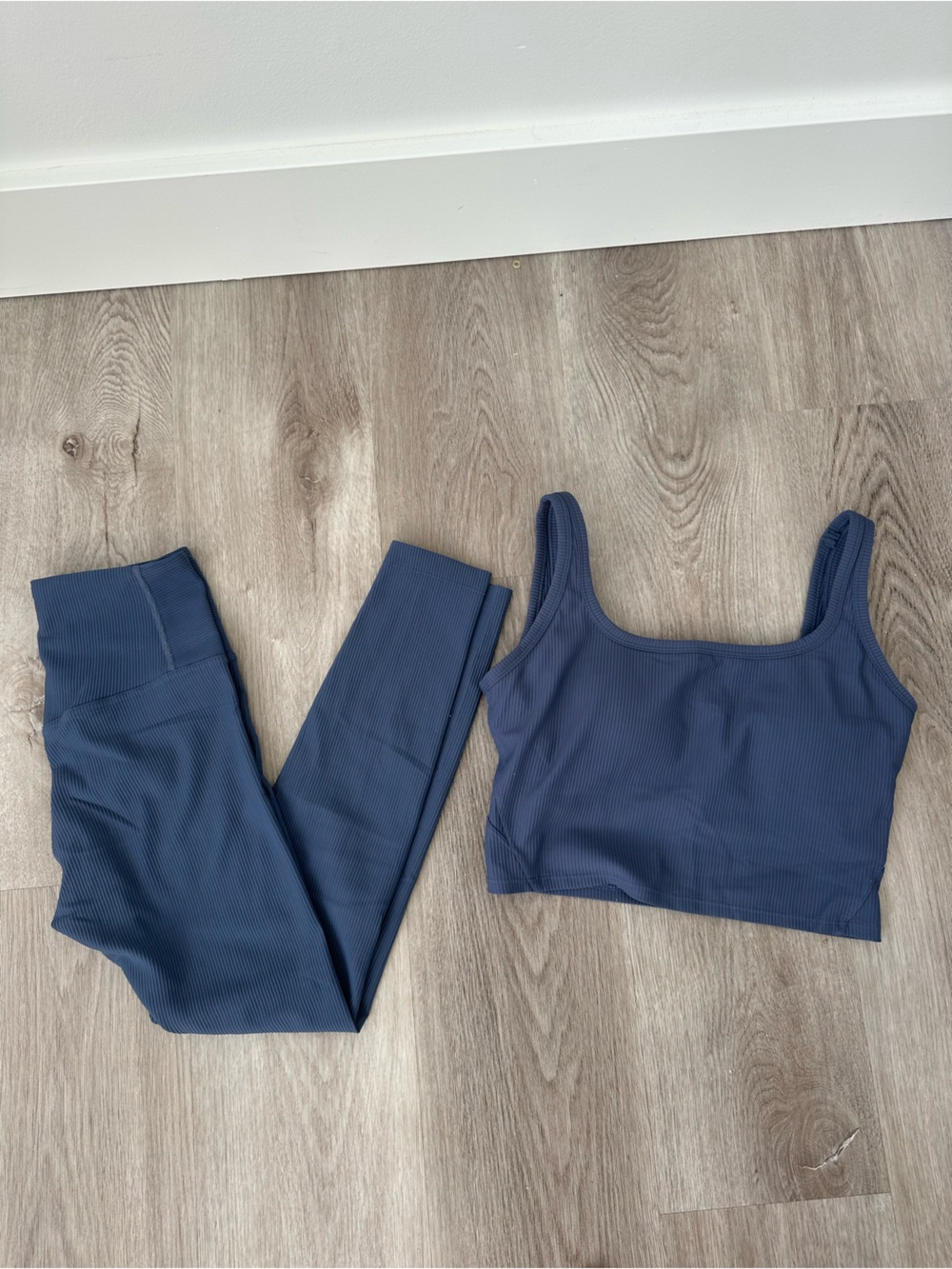 Boutique Navy Blue Ribbed Activewear Two-Piece Set